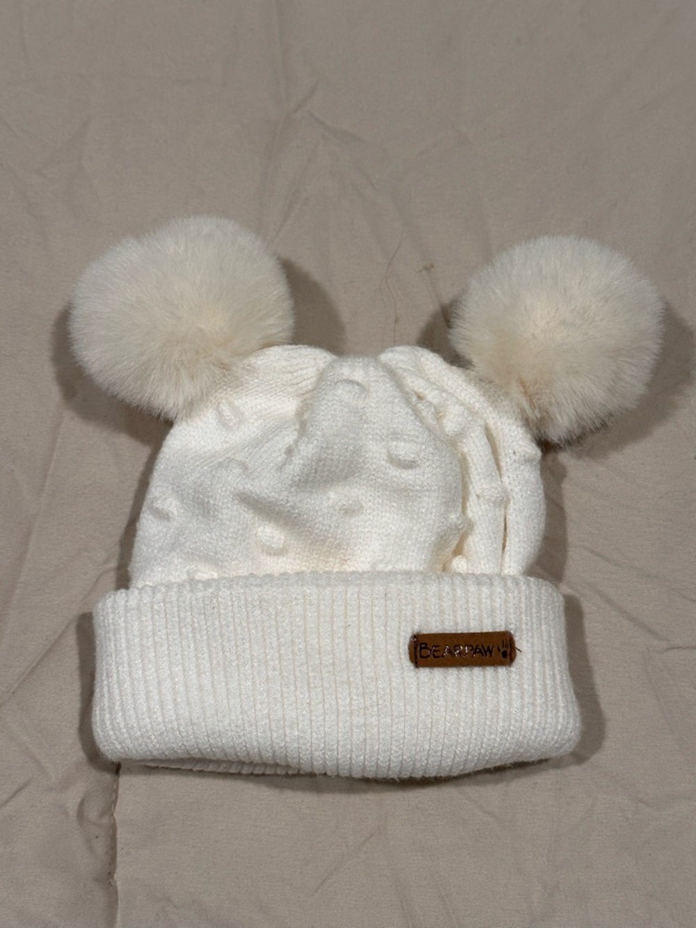 BearPaw Cream Pom Pom Kids Beanie